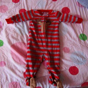 Carter's 3-6 Months Red & Gray Striped Moose Pajamas